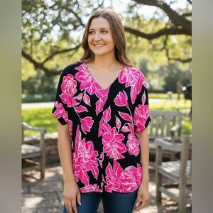 Haptics Women's Black and Pink Floral Top